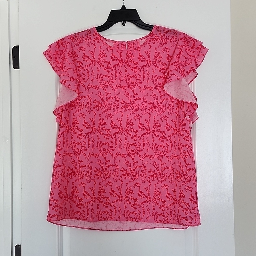 NWOT Pink Ruffled Sleeve Top Size  XLARGE - Picture 7 of 11